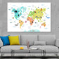 World Map With Wild Animals Print 100% Australian Made Stretched Canvas Ready to Hang - MP-110