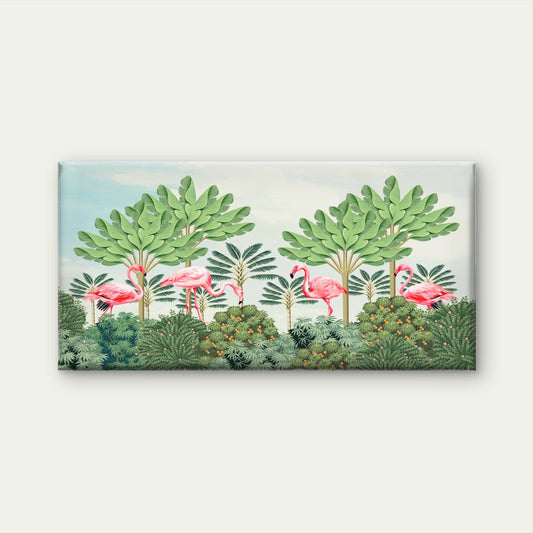 Pink Flamingo Tropical Jungle Wall Art Canvas Office Home Room Framed 80x45cm