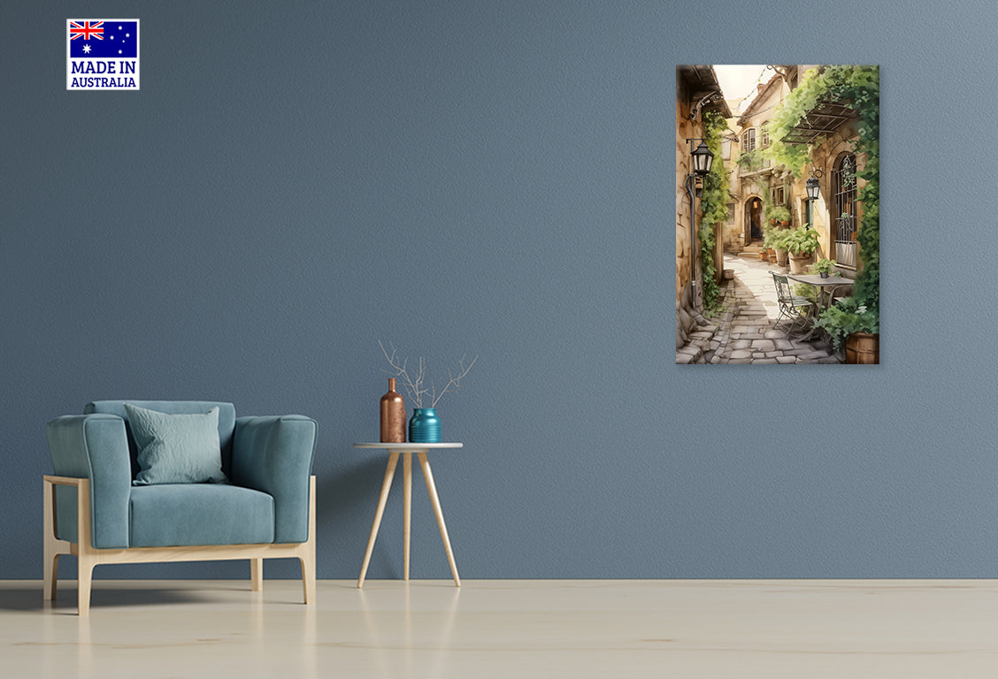 Courtyard With a Table and Chairs Print 100% Australian Made 40x60cm Stretched Canvas Ready to Hang