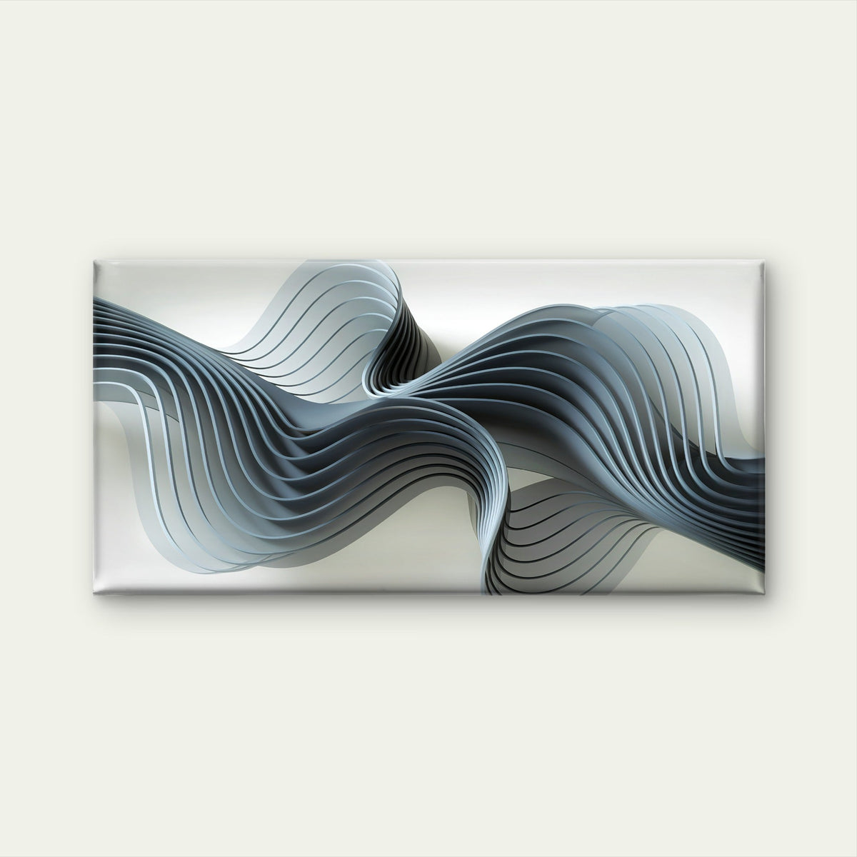 3D Silver Wave Abstract Design Wall Art Canvas Office Home Room Framed 80x45cm