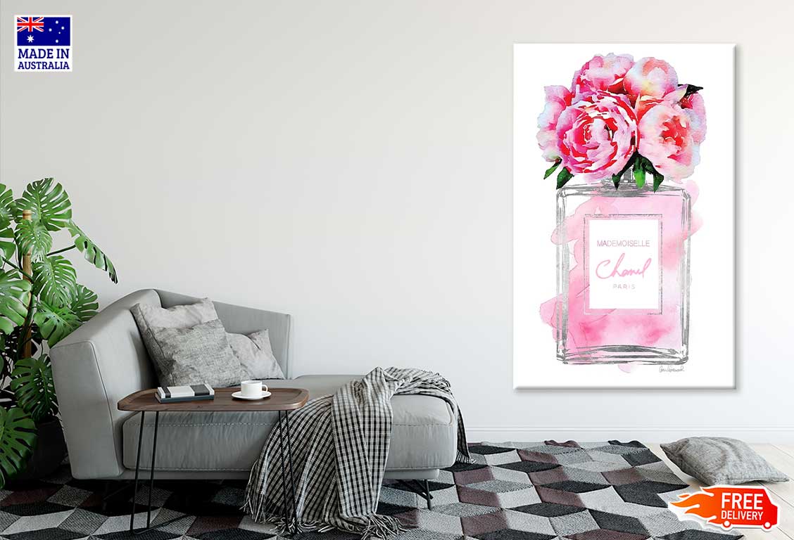 Orange Flowers & Pink Perfume Bottle Fashion Print 100% Australian Made Stretched Canvas Ready to Hang - FS - 157