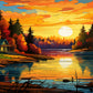 Sunset Lake Cabin Scenic Woodland Horizon Wall Art Canvas Office Home Framed 80x45cm