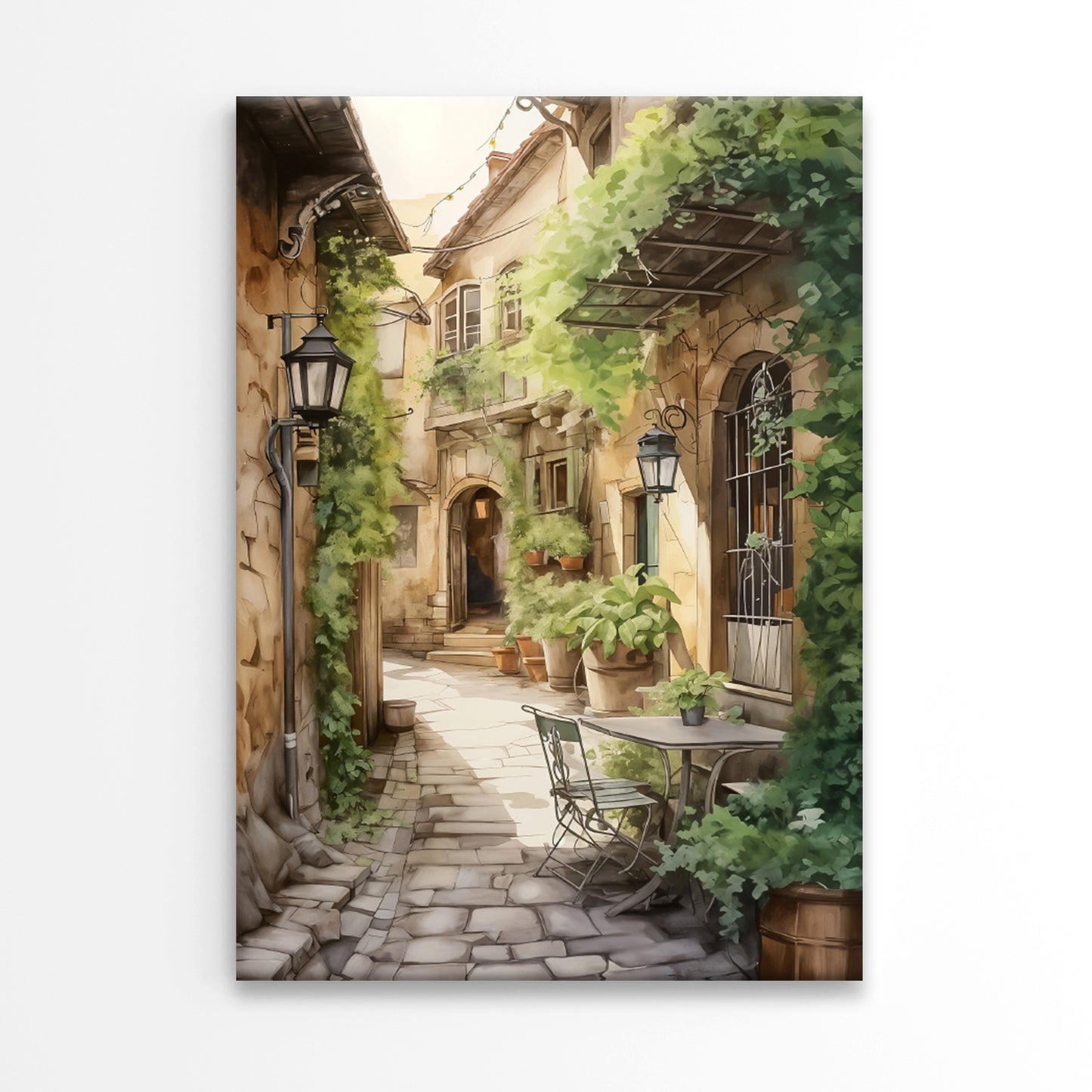 Courtyard With a Table and Chairs Print 100% Australian Made 40x60cm Stretched Canvas Ready to Hang