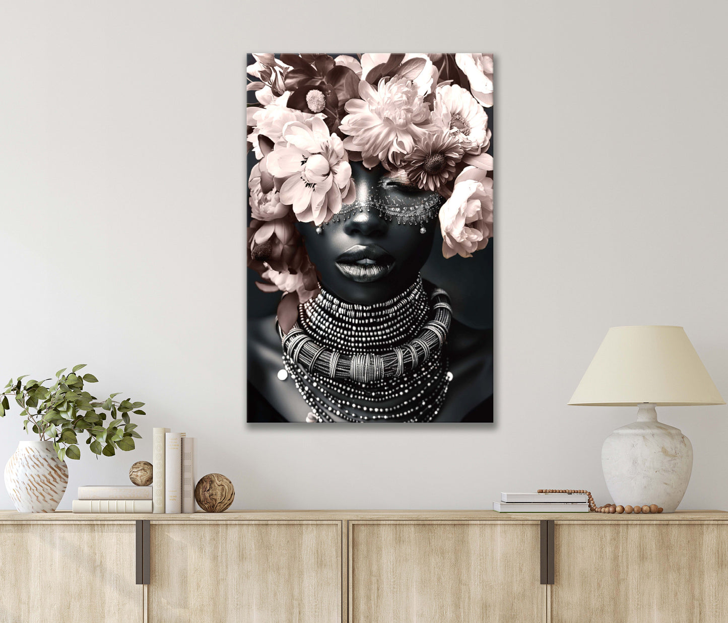 Fashioned Blooming Beauty with A Flower Crown on Her Head Print 100% Australian Made 40x60cm Stretched Canvas Ready to Hang