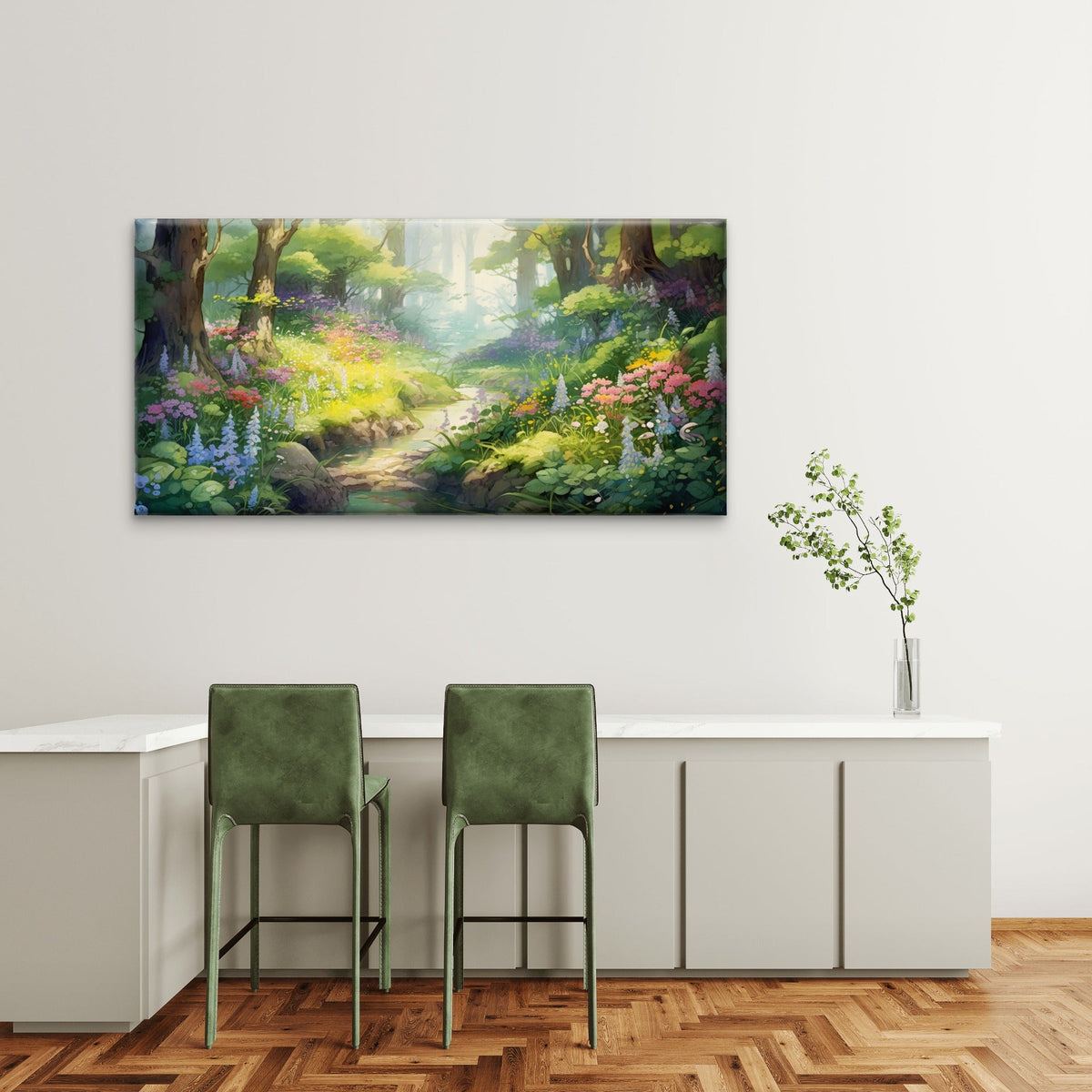 Forest Stream Spring Flower Wall Art Canvas Office Home Room Framed 120x60cm