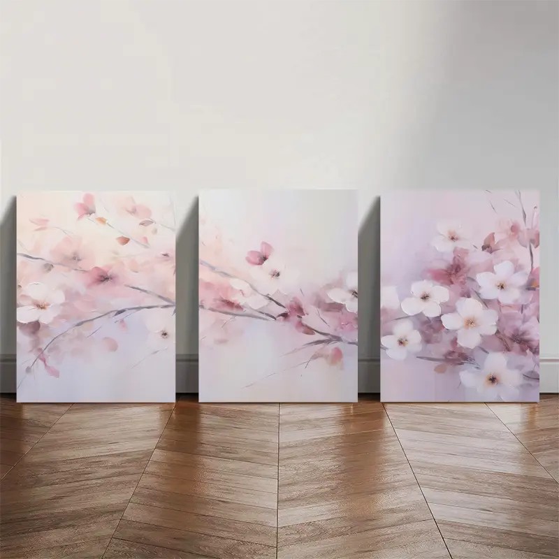 3pcs Blush Pink & Lavender Floral Painting Triptych Dreamy Wall Art Set Canvas Framed 40x60cm - High Quality Print 100% Australian Made Wall Canvas Ready to Hang
