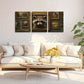3pcs Adorable Raccoon Golden Accents Classic Design Metal Print Ready to Hang Art