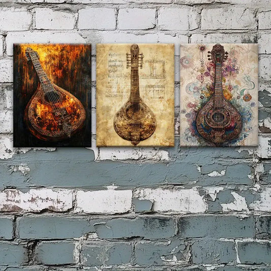 3pcs Fascinating And Magical Graffiti Guitar Classic Design Metal Print Ready to Hang Art