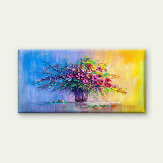 Modern Abstract Yellow Blue Floral Wall Art Canvas Office Home Framed 80x45cm