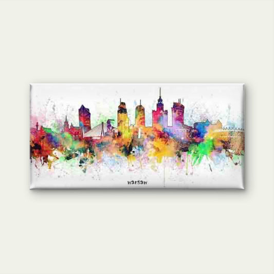 Watercolor Warsaw City Skyline Wall Art Canvas Office Home Room Framed 80x45cm