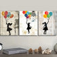 3pcs Featuring a Girl with Balloons Metal Print Ready to Hang Art