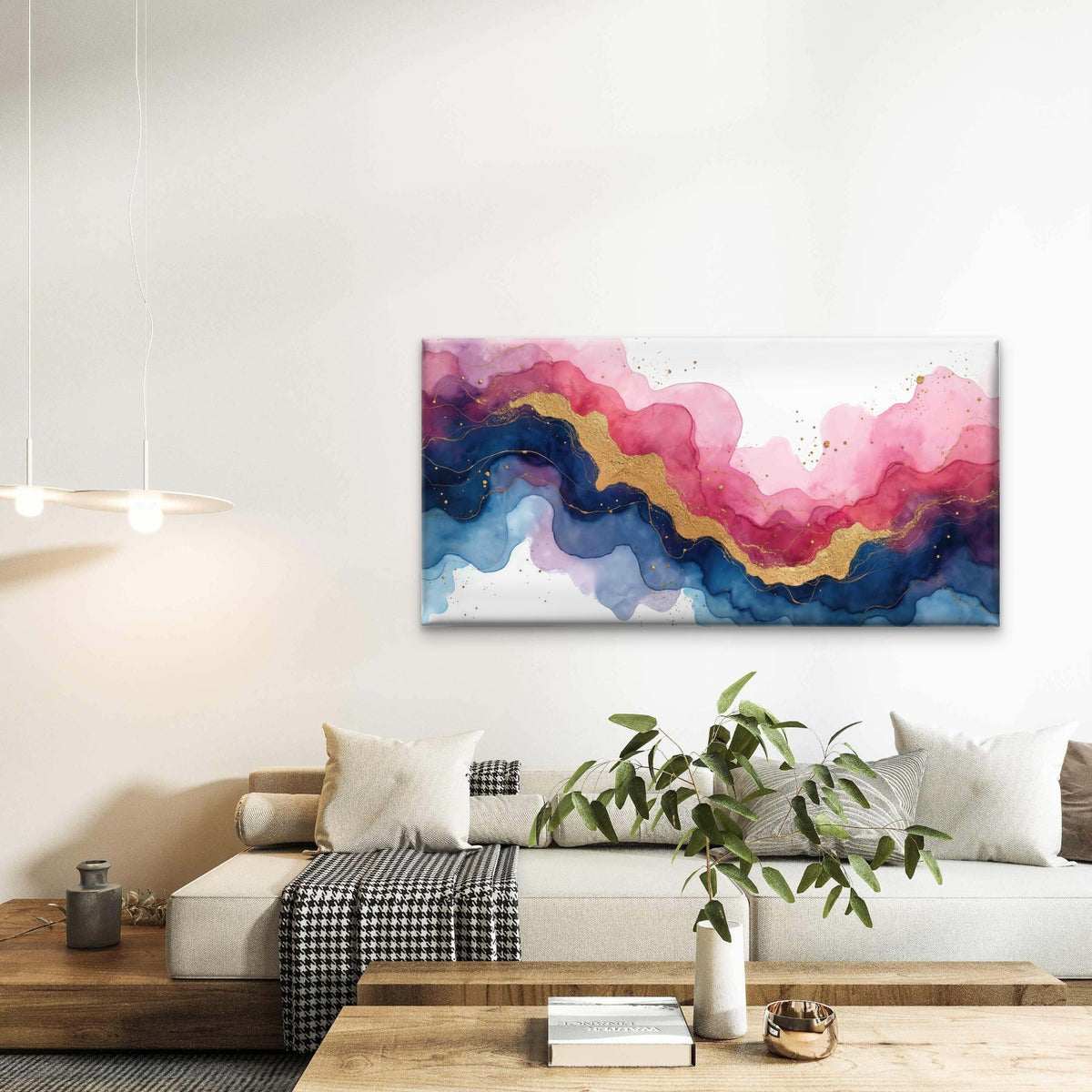 Gold Pink Blue Alcohol Ink Wall Art Canvas Office Home Room Framed 120x60cm