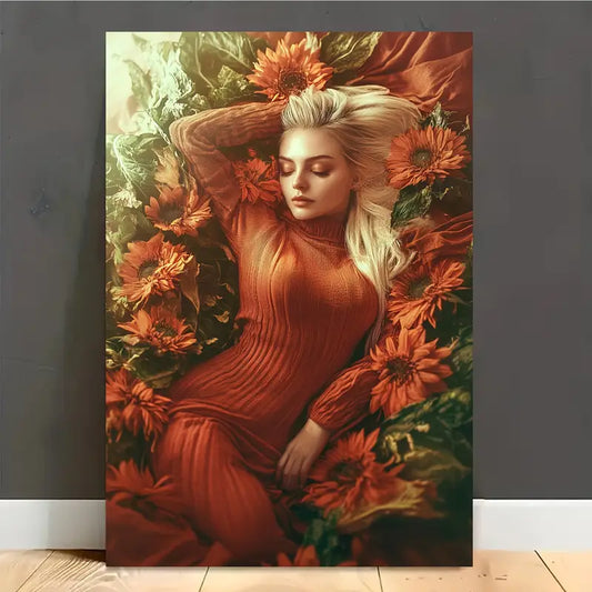 Women Sleep With Orange Flower Print 100% Australian Made 40x60cm Stretched Canvas Ready to Hang