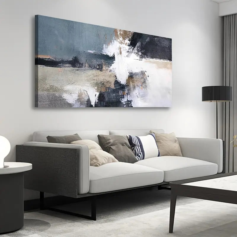 Abstract Grey Blue White Ocean Waves Wall Art canvas office home room framed 120x60cm