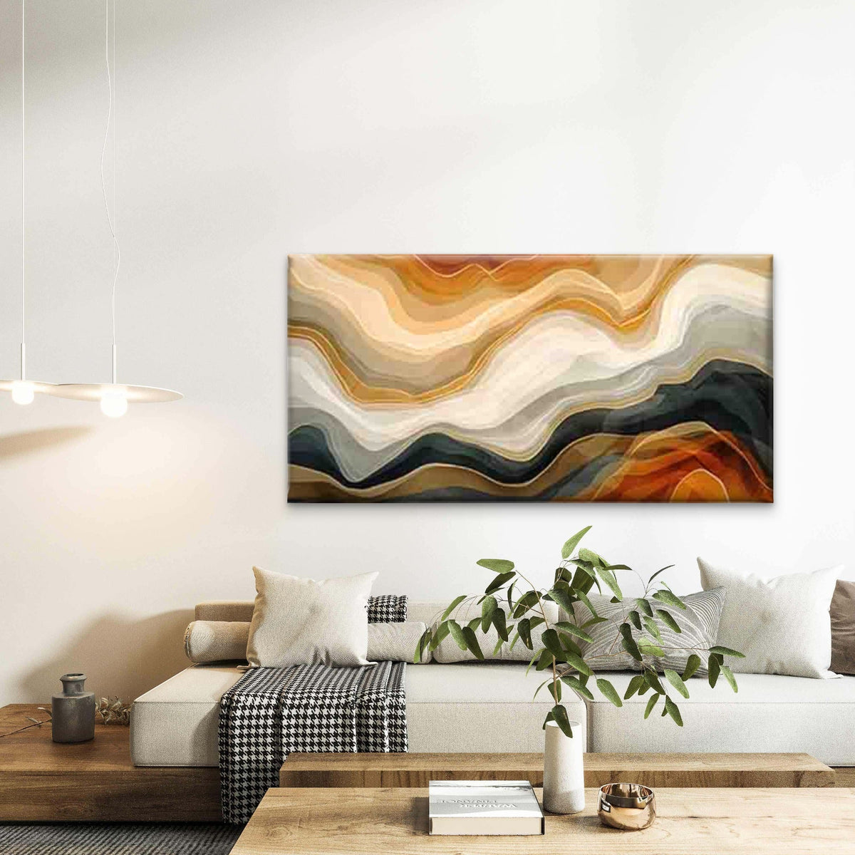 Abstract Wave Pattern Wall Art Canvas Office Home Room Framed 80x45cm