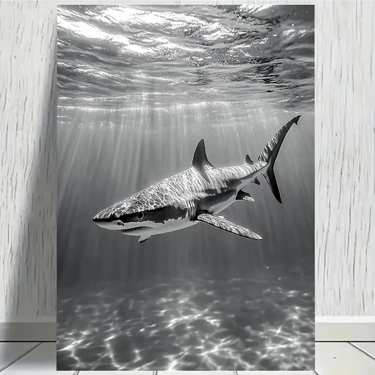 Shark Under Sea Black & White Print 100% Australian Made 40x60cm Stretched Canvas Ready to Hang