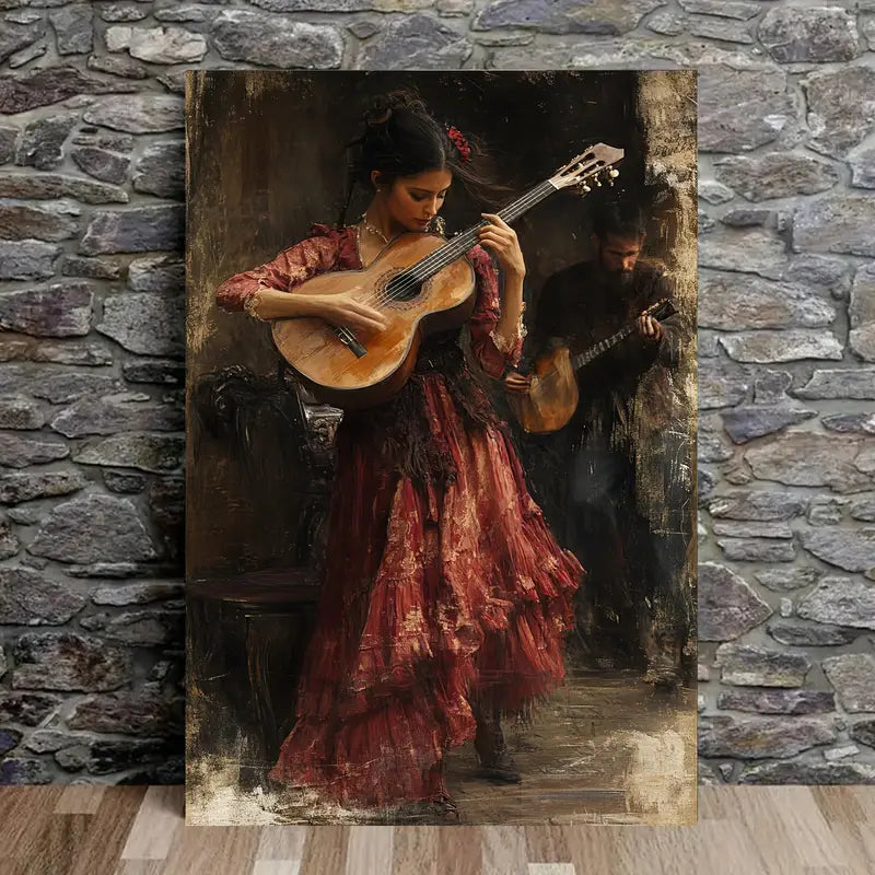 Girl & Boy Playing Guitar  Print 100% Australian Made 40x60cm Stretched Canvas Ready to Hang