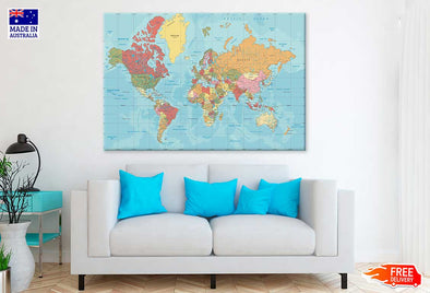 World Map Mercator Projection Print 100% Australian Made Stretched Canvas Ready to Hang - MP-111