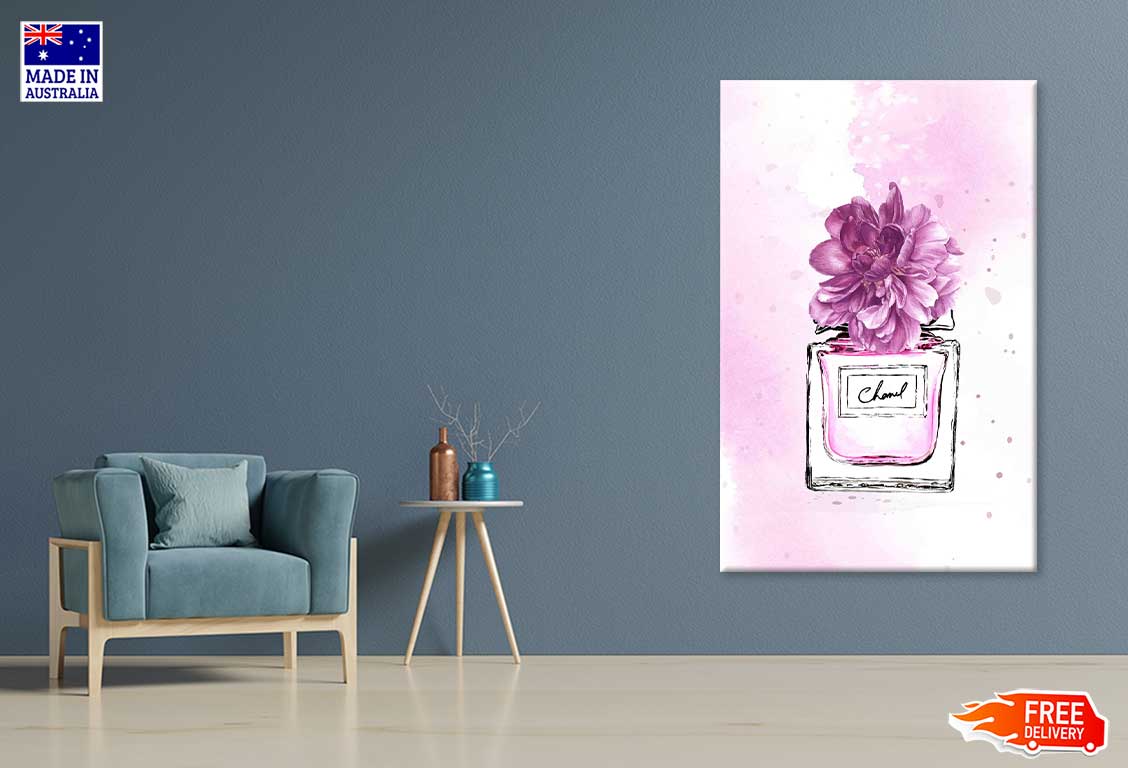 Purple Flowers & Pink Perfume Bottle Fashion Print 100% Australian Made Stretched Canvas Ready to Hang - FS - 154