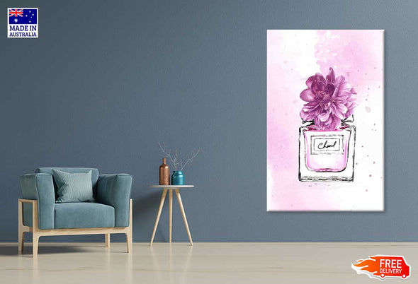 Purple Flowers & Pink Perfume Bottle Fashion Print 100% Australian Made Stretched Canvas Ready to Hang - FS - 154