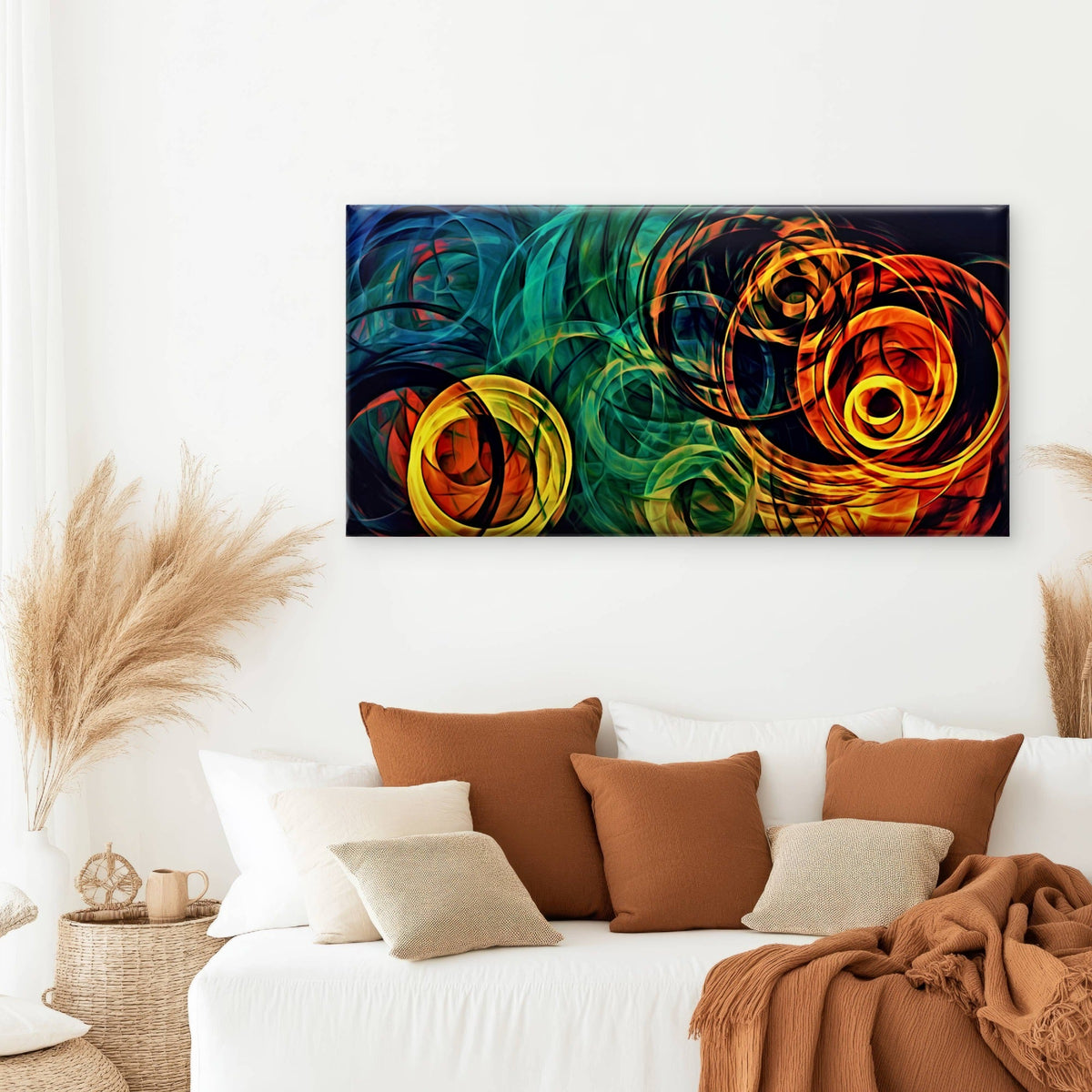 Vibrant Abstract Oil Swirls Wall Art Canvas Office Home Room Framed 120x60cm