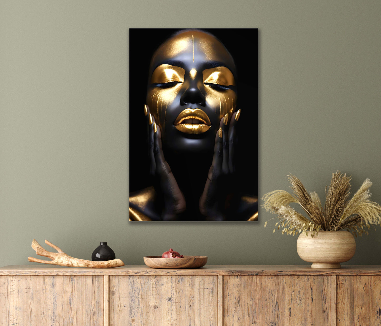 Glowing Beauty of Woman with Golden Paint on Her Face Print 100% Australian Made 40x60cm Stretched Canvas Ready to Hang