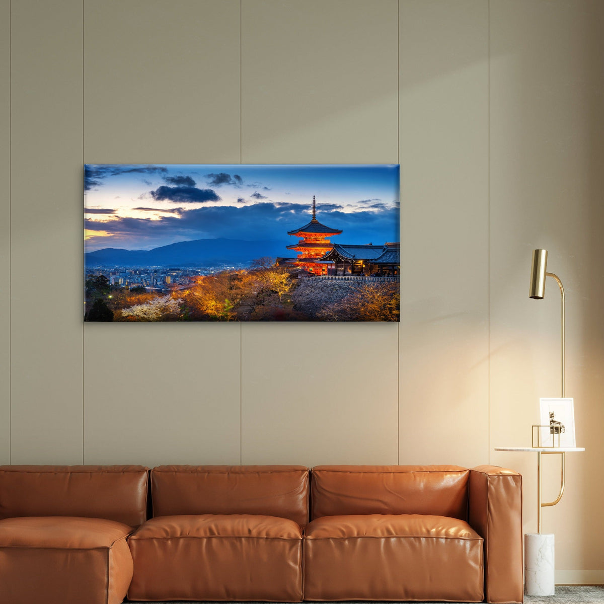 Kyoto City Temple Twilight Japan Wall Art Canvas Office Home Room Framed 80x45cm