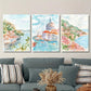 3pcs Vibrant Watercolor Beach House Coastal Metal Print Ready to Hang Art