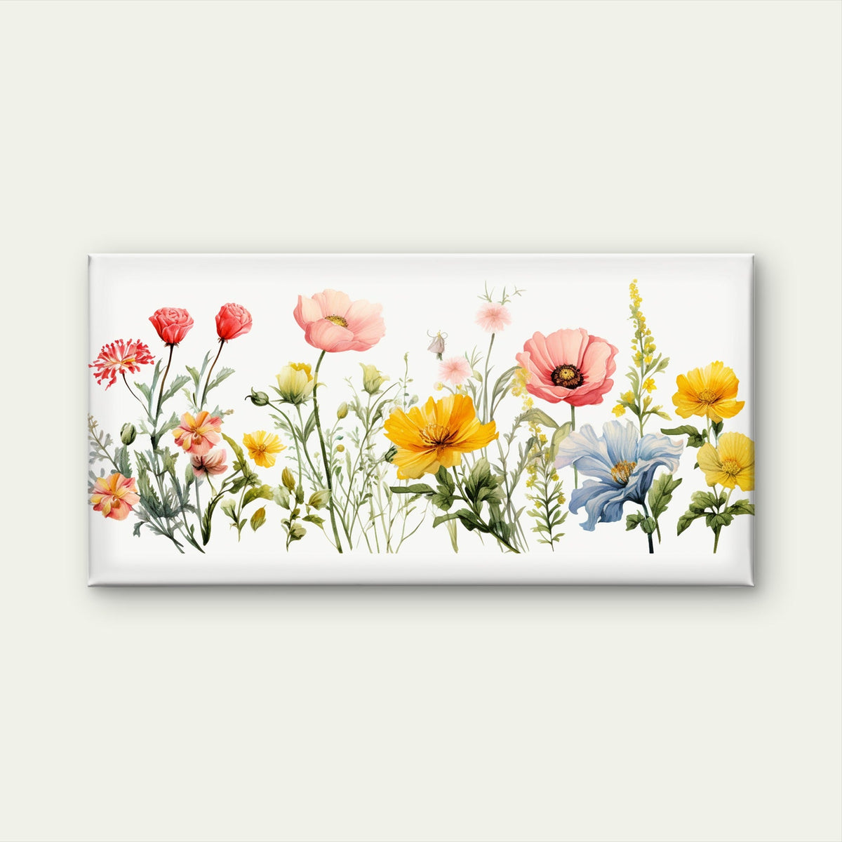 Watercolor Wildflowers Floral Wall Art Canvas Office Home Room Framed 80x45cm