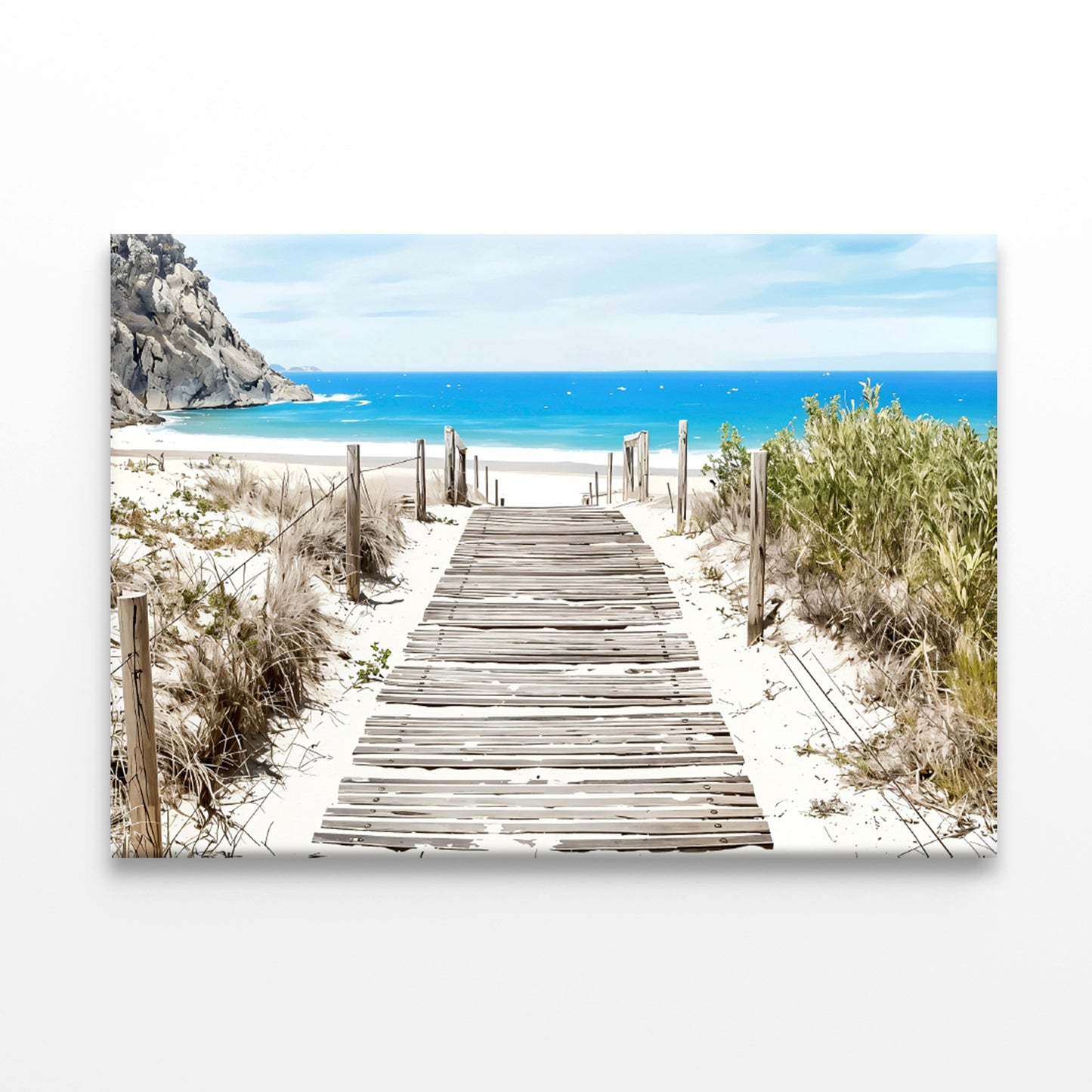 Wooden Pier Leading to the Sandy Beach Print 100% Australian Made 60x40cm Stretched Canvas Ready to Hang