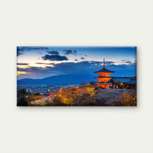 Kyoto City Temple Twilight Japan Wall Art Canvas Office Home Room Framed 80x45cm