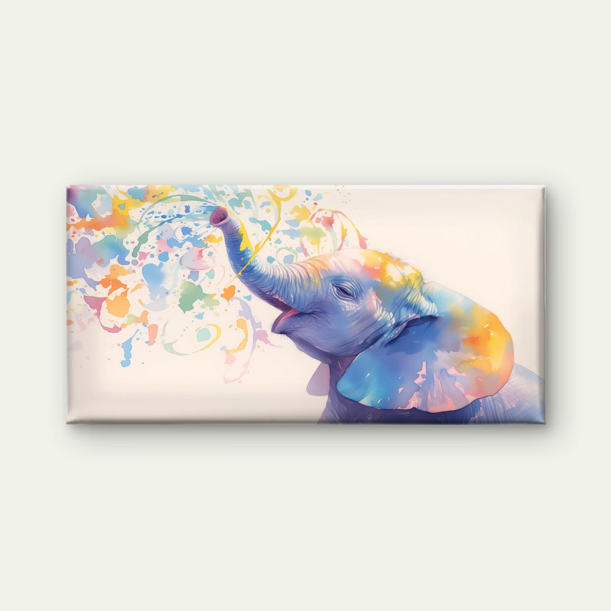 Joyful Elephant Rainbow Spray Wall Art Canvas Office Home Room Framed 80x45cm