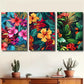 3pcs Featuring Bold Hibiscus and Exotic Leaves Design Metal Print Ready to Hang Art