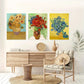 3pcs Vibrant Oil Paintings of Sunflowers, Roses & Irises, Green Metal Print Ready to Hang Art