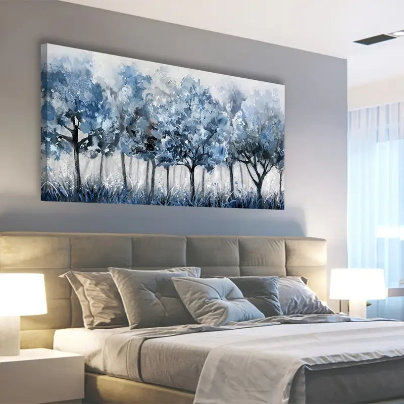 Classic Modern Abstract Forest Blue Trees Wall Art canvas office home room framed 120x60cm
