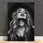 Black & White Girl Wear Hat Print 100% Australian Made 40x60cm Stretched Canvas Ready to Hang