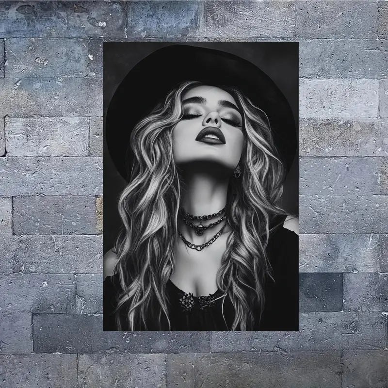 Black & White Girl Wear Hat Print 100% Australian Made 40x60cm Stretched Canvas Ready to Hang