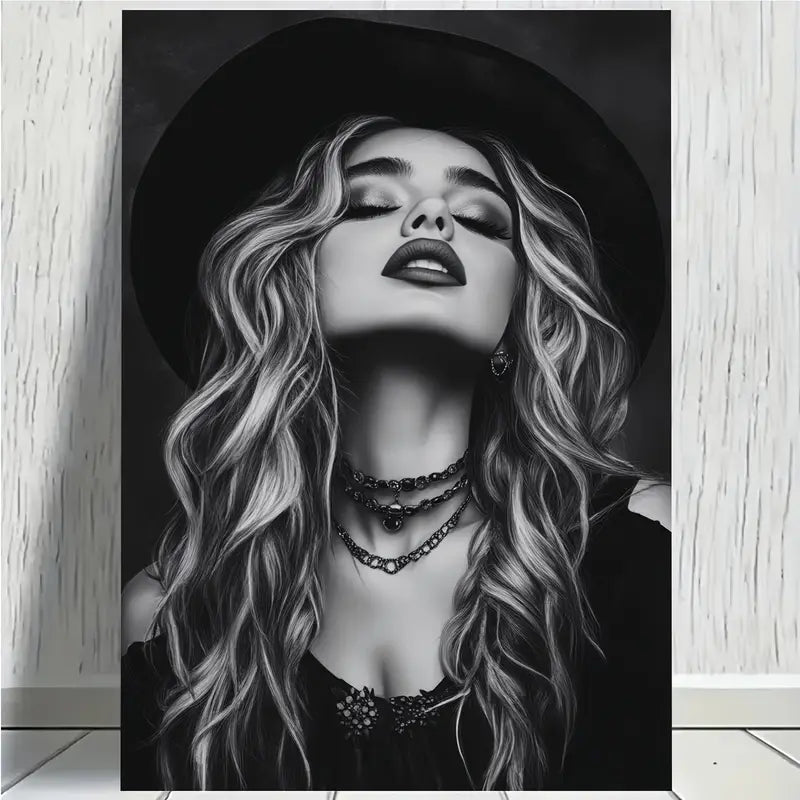 Black & White Girl Wear Hat Print 100% Australian Made 40x60cm Stretched Canvas Ready to Hang