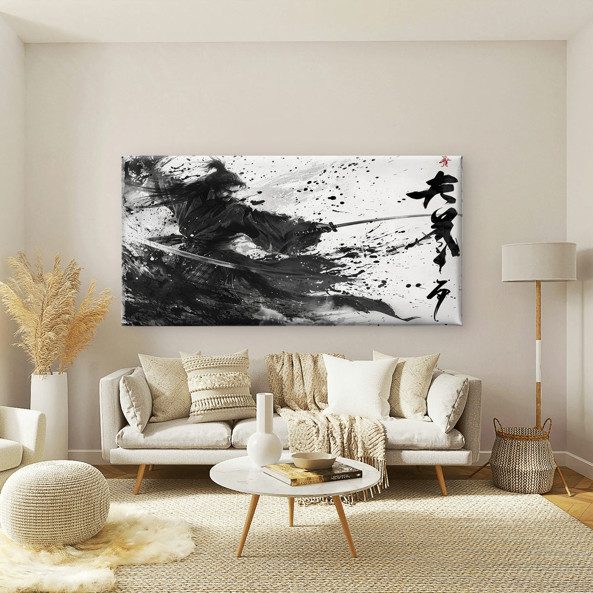 Dynamic Japanese Warrior I Wall Art Canvas Office Home Room Framed 120x60cm