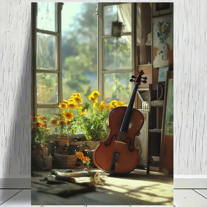 Music Instrument & Sunflower Plants Print 100% Australian Made 40x60cm Stretched Canvas Ready to Hang