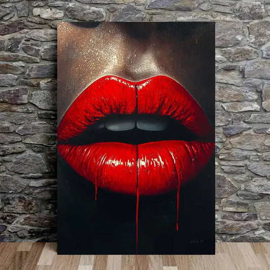 Black Girl Face & Red Lips Print 100% Australian Made 40x60cm Stretched Canvas Ready to Hang