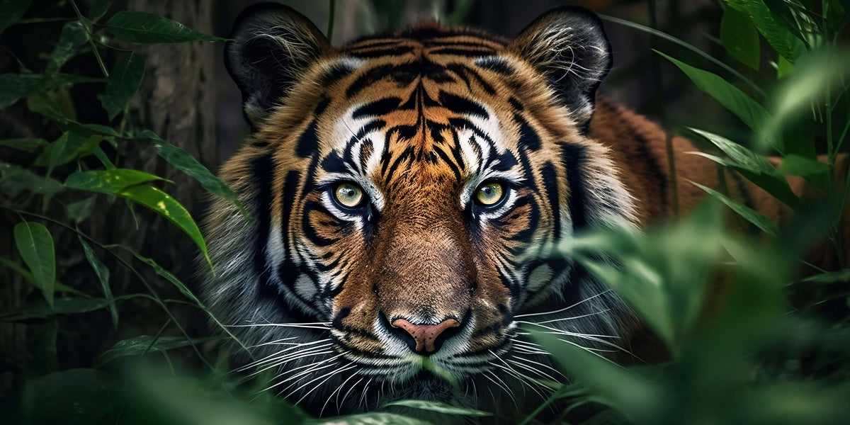 Majestic Tiger Face Close Up Jungle Wildlife Wall Art Canvas Office Home Room Framed 80x45cm