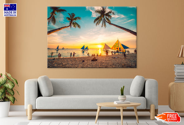 People Enjoying a Spectacular Sunset Print 100% Australian Made Stretched Canvas Ready to Hang - BC-112