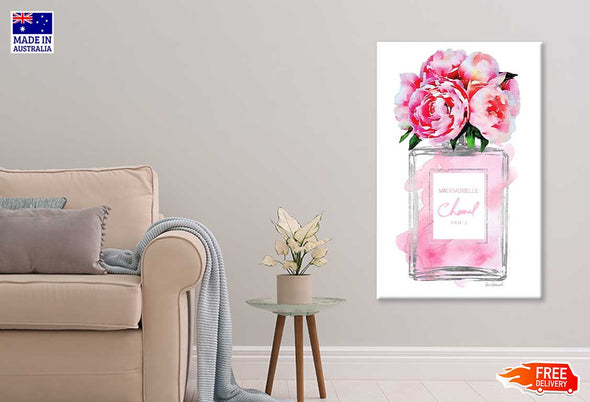 Red Pink Flowers & Pink Perfume Bottle Fashion Print 100% Australian Made Stretched Canvas Ready to Hang - FS - 153