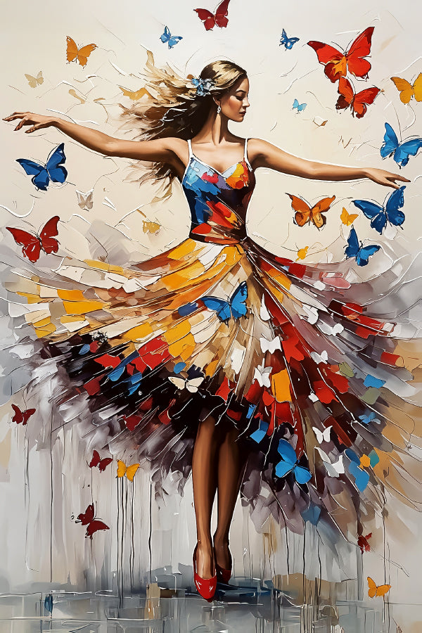 Dancing Woman with Butterflies Painting Print 100% Australian Made 40x60cm Stretched Canvas Ready to Hang