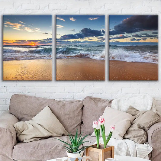 3pcs Stunning Beach Sunset Scenery Cloudy Metal Print Ready to Hang Art