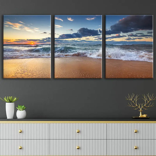 3pcs Stunning Beach Sunset Scenery Cloudy Metal Print Ready to Hang Art