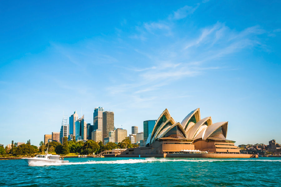 Opera House & city skyline of Sydney Print 100% Australian Made Stretched Canvas Ready to Hang - AU-112