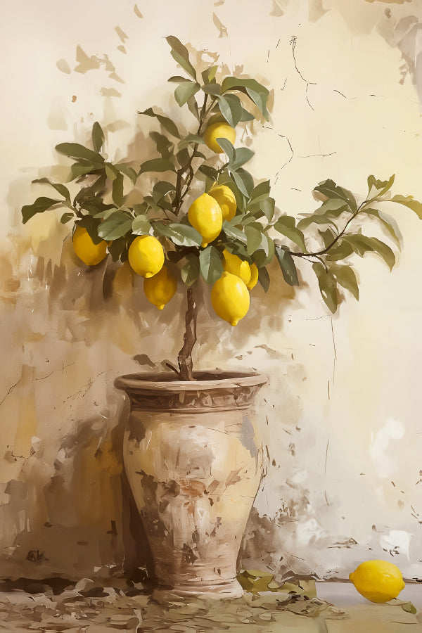 Painting Of a Lemon Tree in a Pot Print 100% Australian Made 40x60cm Stretched Canvas Ready to Hang