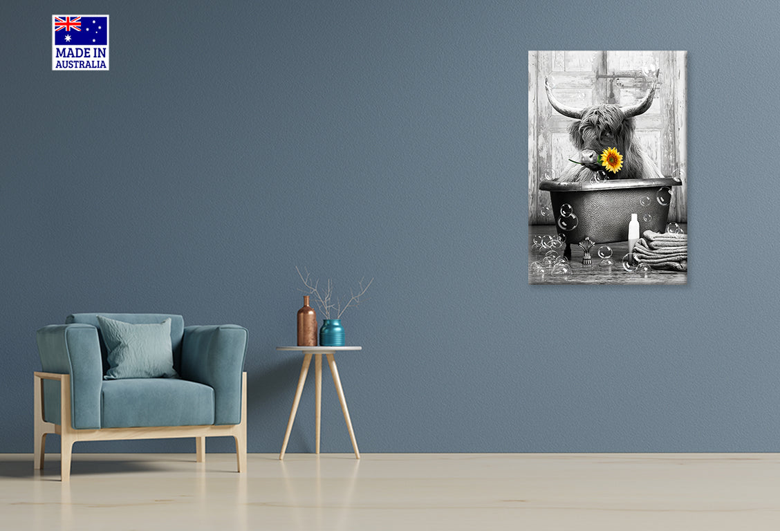 Cow Sitting in Bathtub with Soap Bubbles Print 100% Australian Made 40x60cm Stretched Canvas Ready to Hang